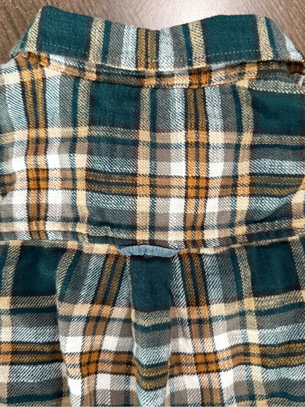 American Eagle Teal, Brown & White Plaid Button-Down Shirt w/denim roll up cuffs - Picture 5 of 8